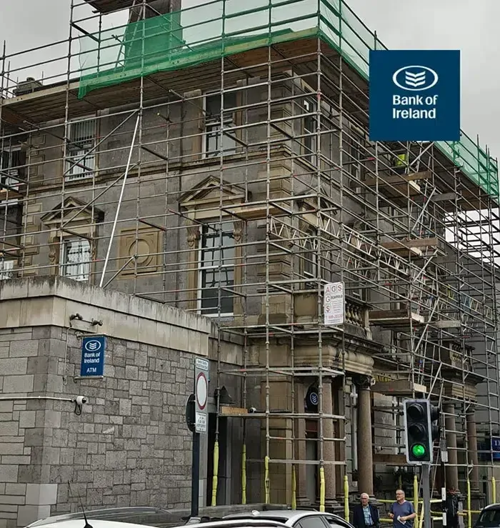 Roof repair work at Bank of Ireland branch